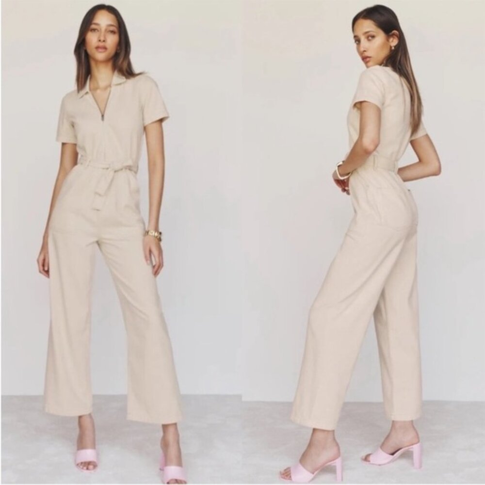 Reformation Cassidy Denim Jumpsuit Almond